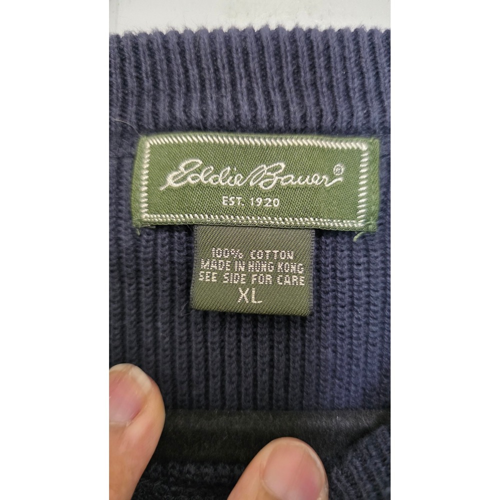 Eddie Bauer Sweater Mens XL Navy Blue Cotton Ribbed Knit Crewneck Pullover - Picture 6 of 7